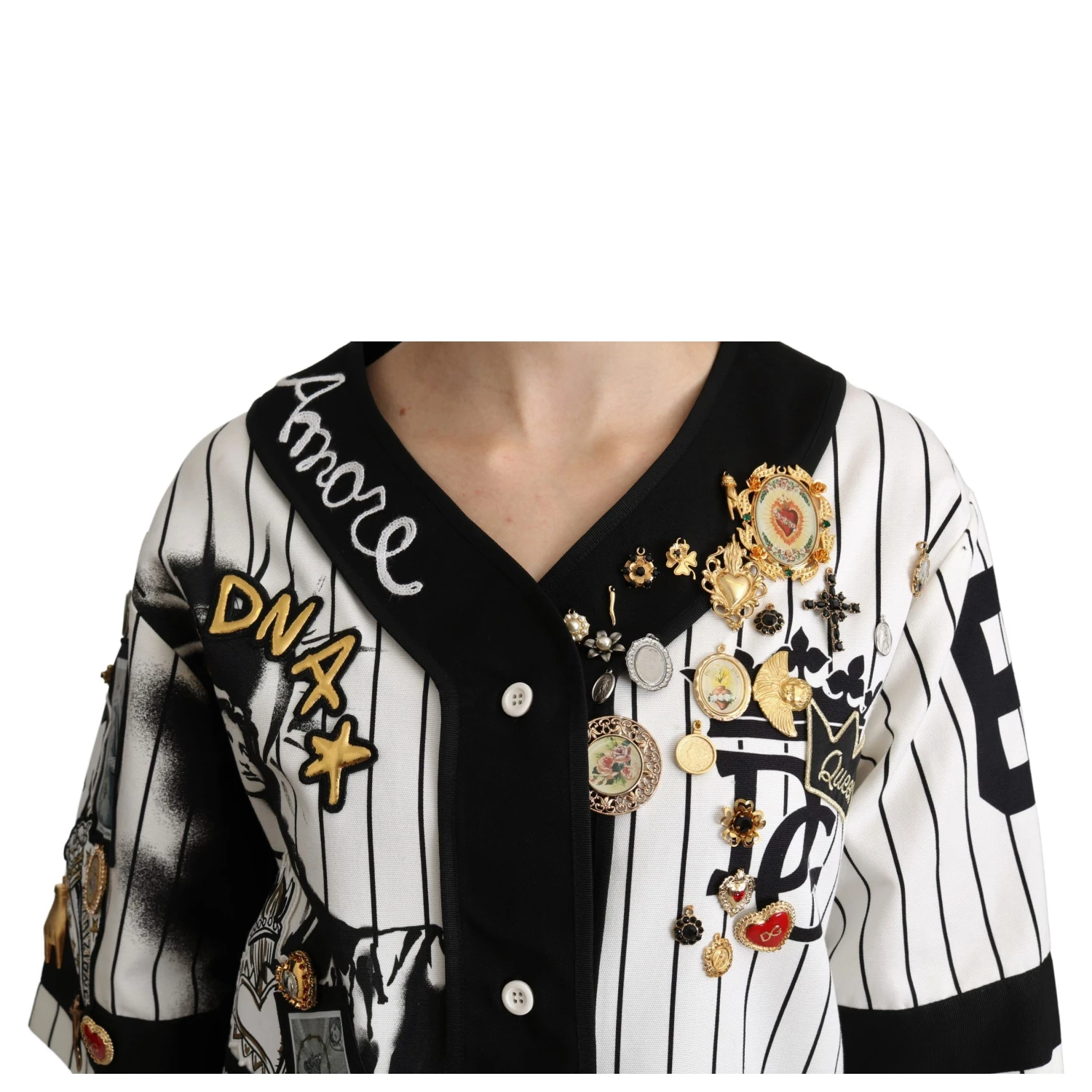 White and black Blouse Cotton Crystal Charms Amore Shirt