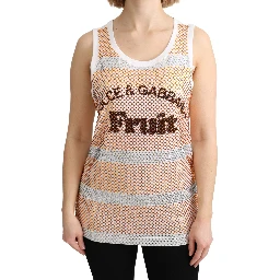 White Orange Crystal Sleeveless Tank Cotton Top