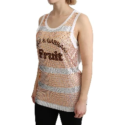 White Orange Crystal Sleeveless Tank Cotton Top
