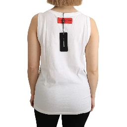 White Orange Crystal Sleeveless Tank Cotton Top