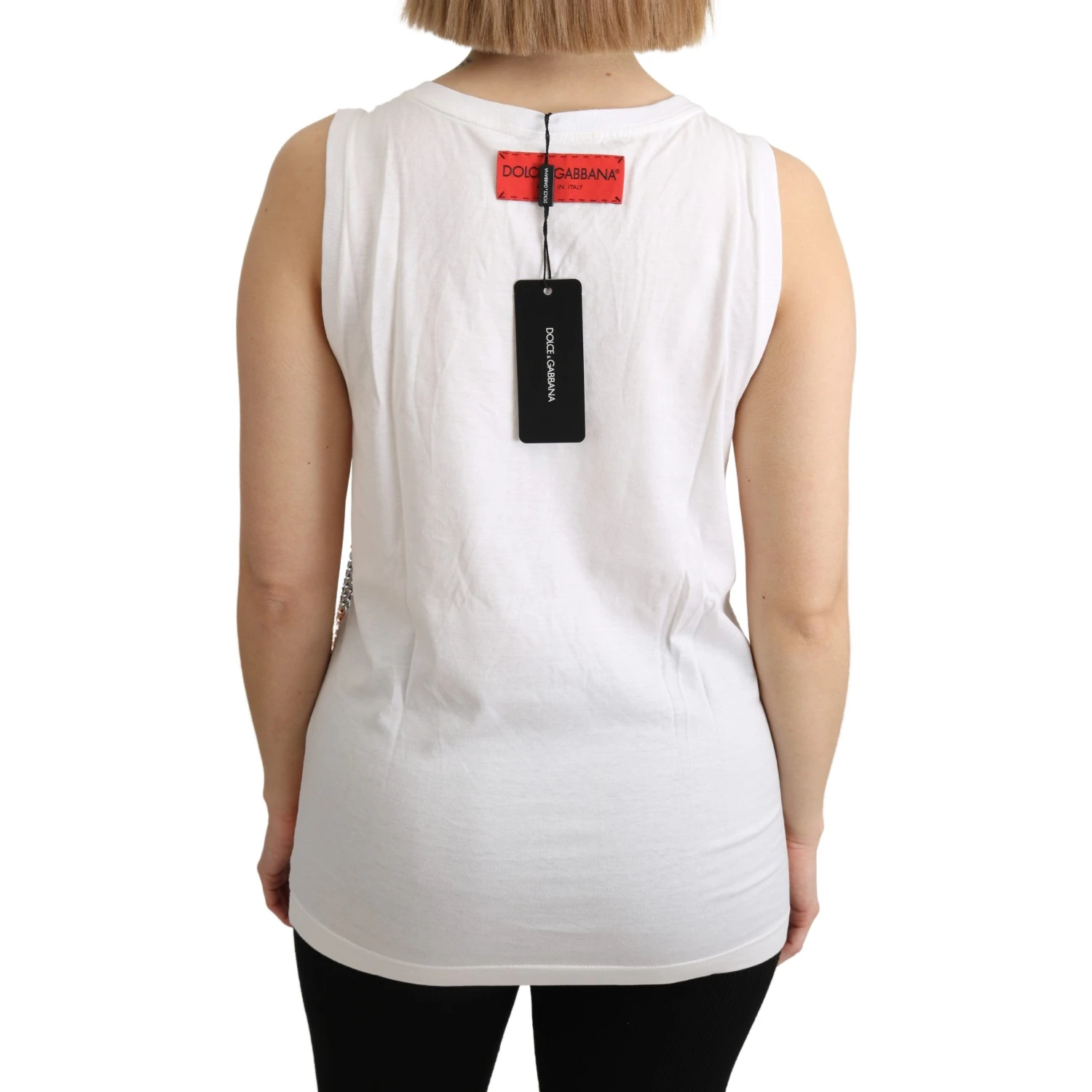 White Orange Crystal Sleeveless Tank Cotton Top
