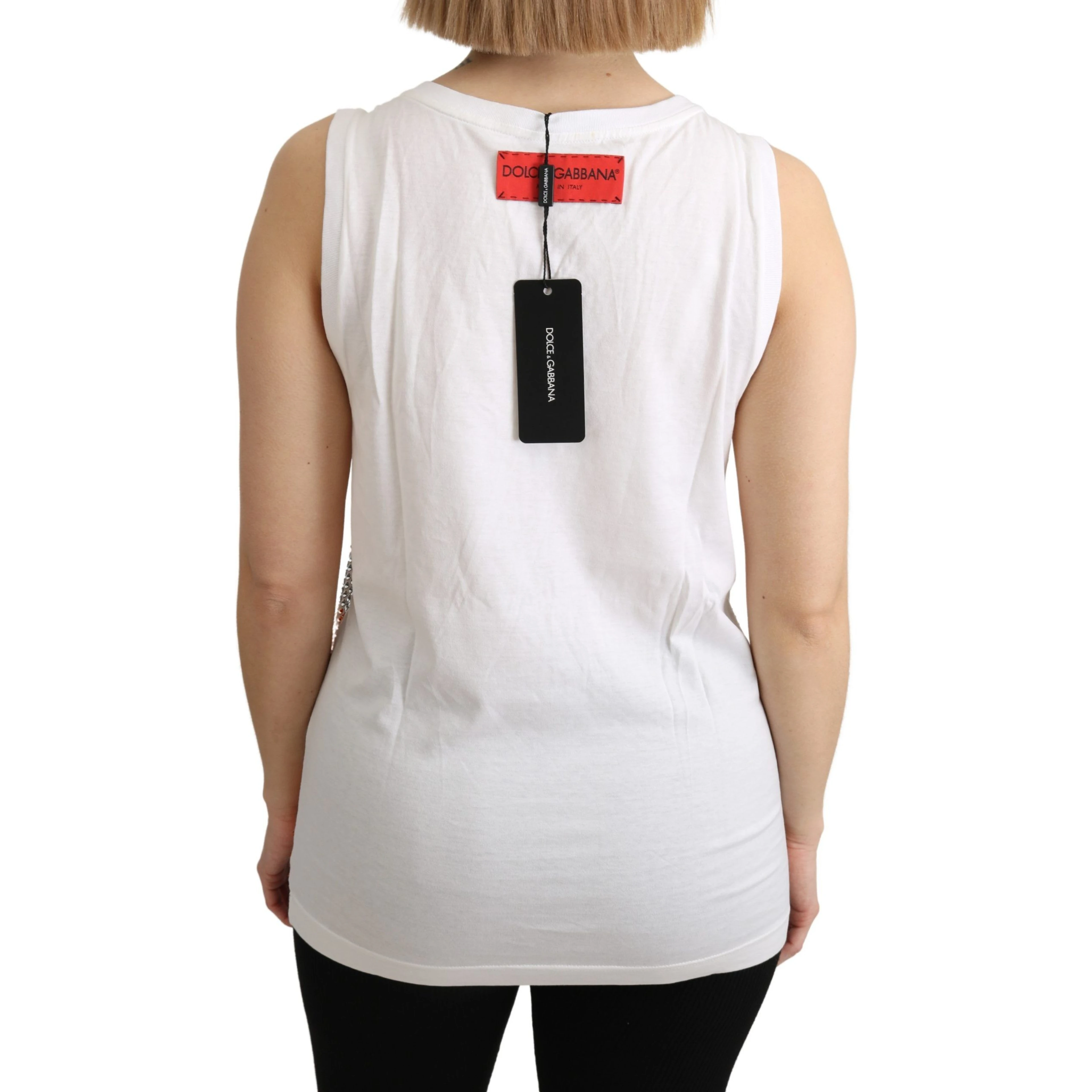 White Orange Crystal Sleeveless Tank Cotton Top