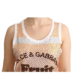 White Orange Crystal Sleeveless Tank Cotton Top