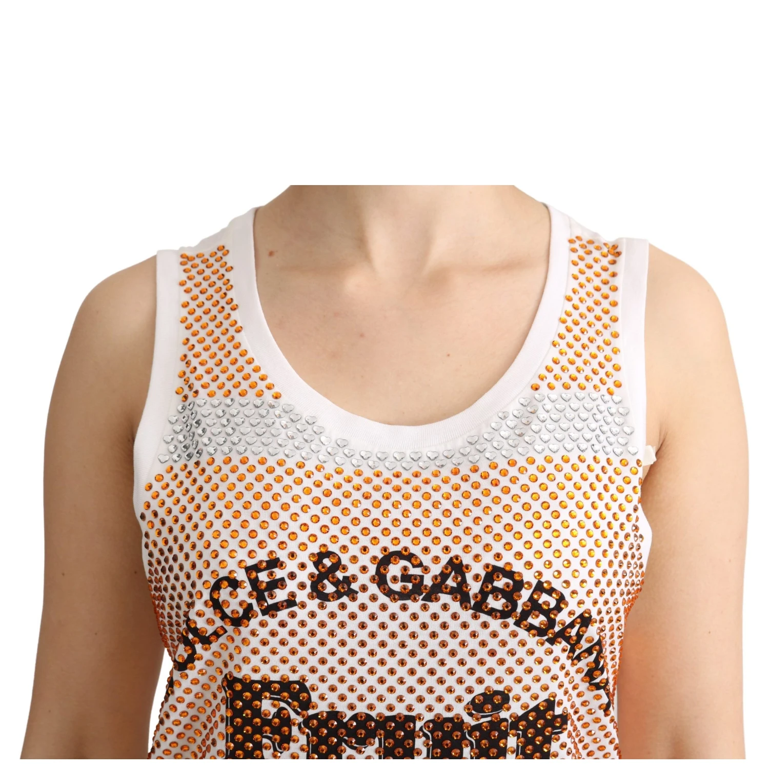 White Orange Crystal Sleeveless Tank Cotton Top