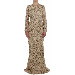 Beige Floral Lace Sheath Maxi Dress