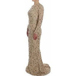 Beige Floral Lace Sheath Maxi Dress
