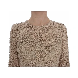 Beige Floral Lace Sheath Maxi Dress