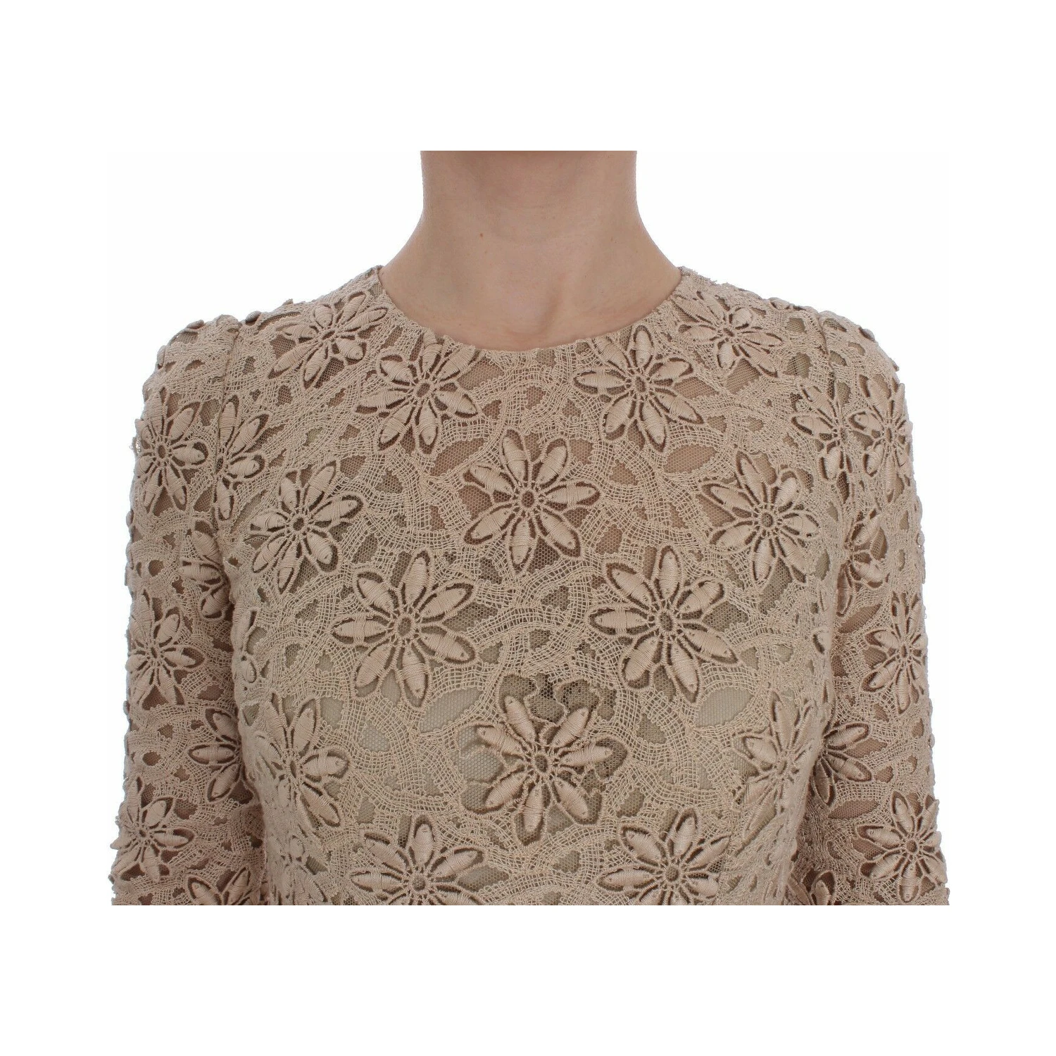 Beige Floral Lace Sheath Maxi Dress