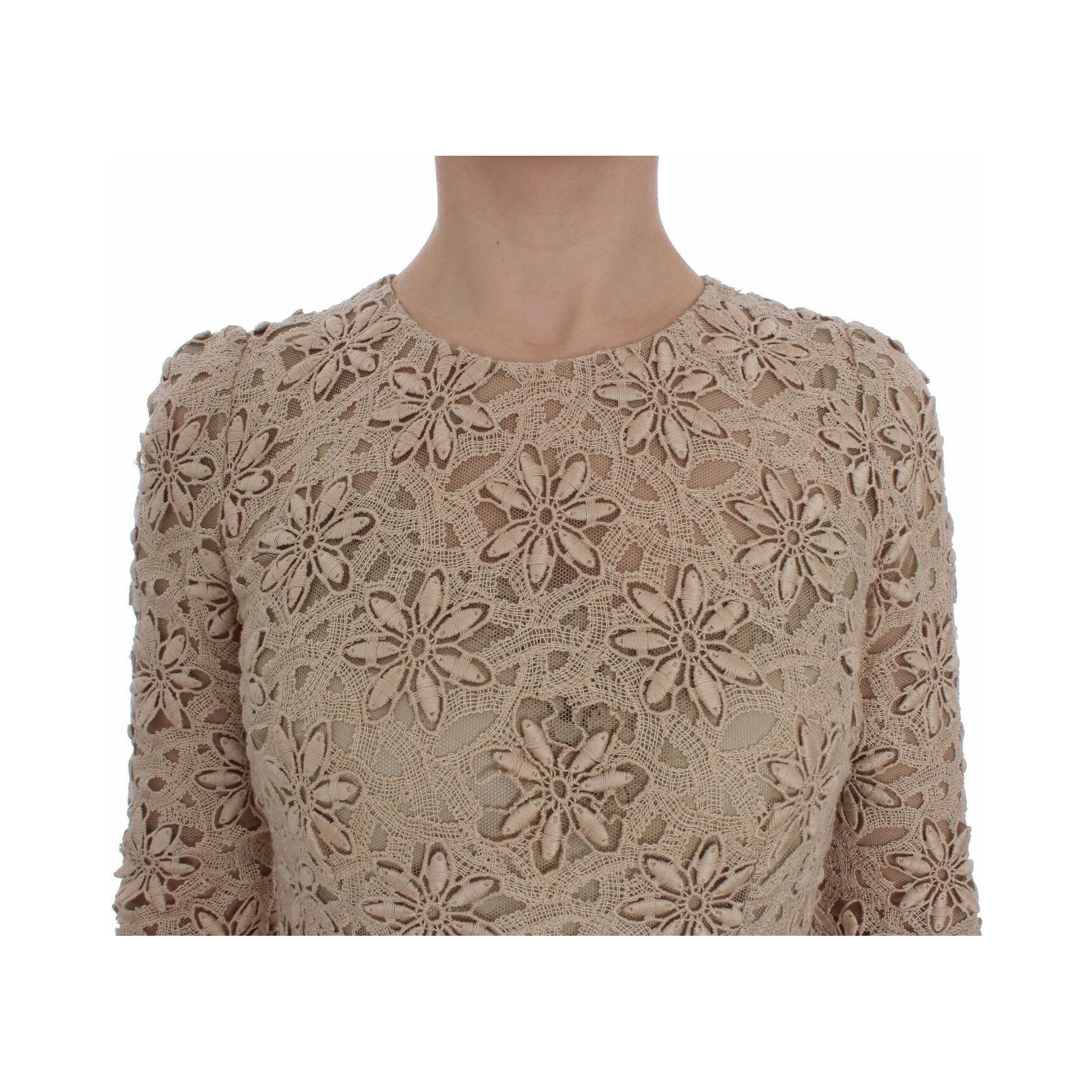 Beige Floral Lace Sheath Maxi Dress