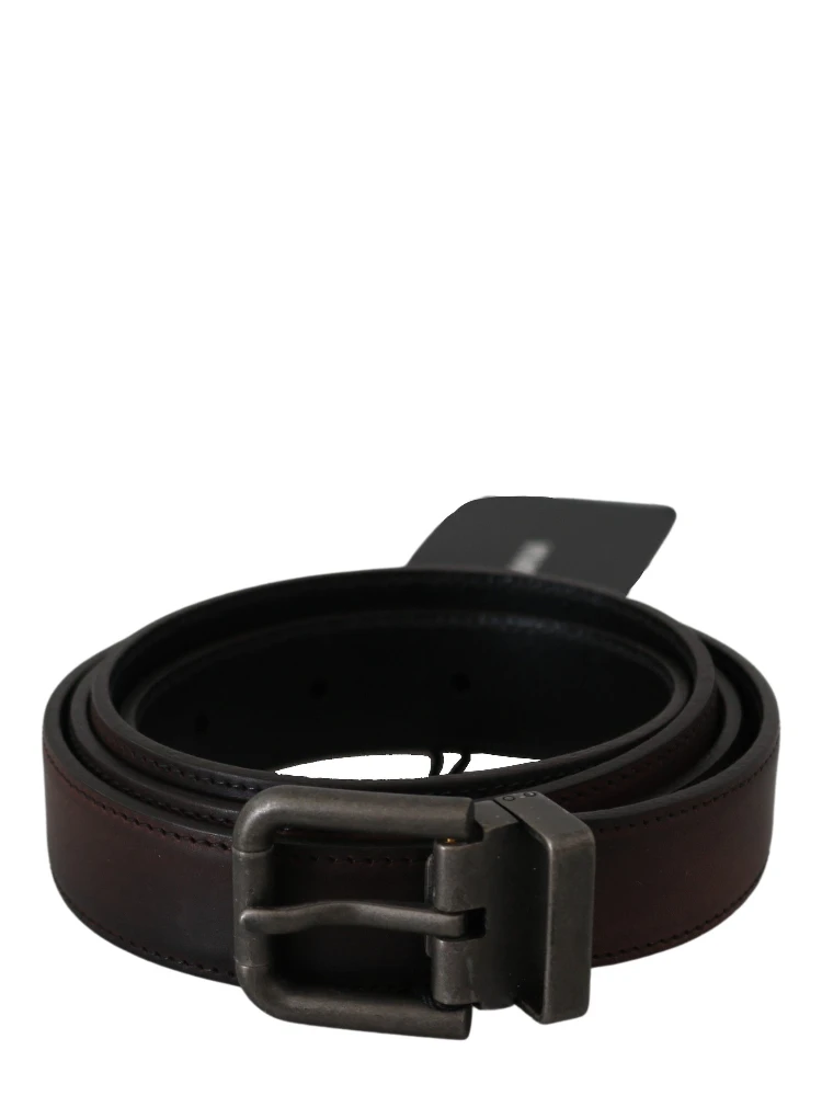 Solid Brown Leather Gray Buckle Belt