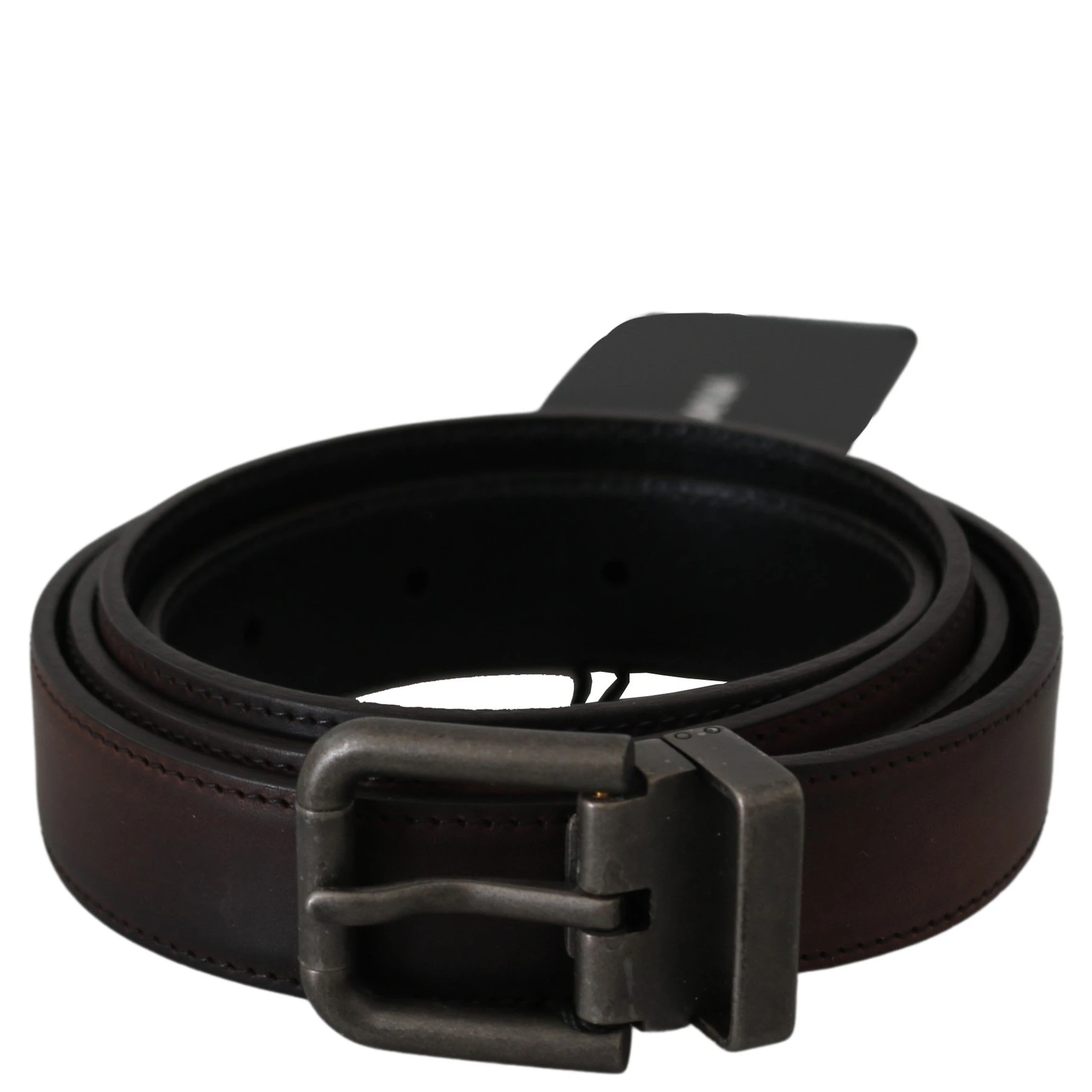 Solid Brown Leather Gray Buckle Belt