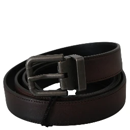 Solid Brown Leather Gray Buckle Belt