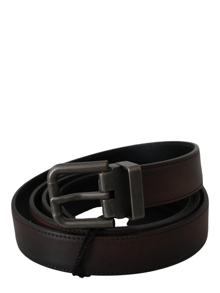 Solid Brown Leather Gray Buckle Belt alternative