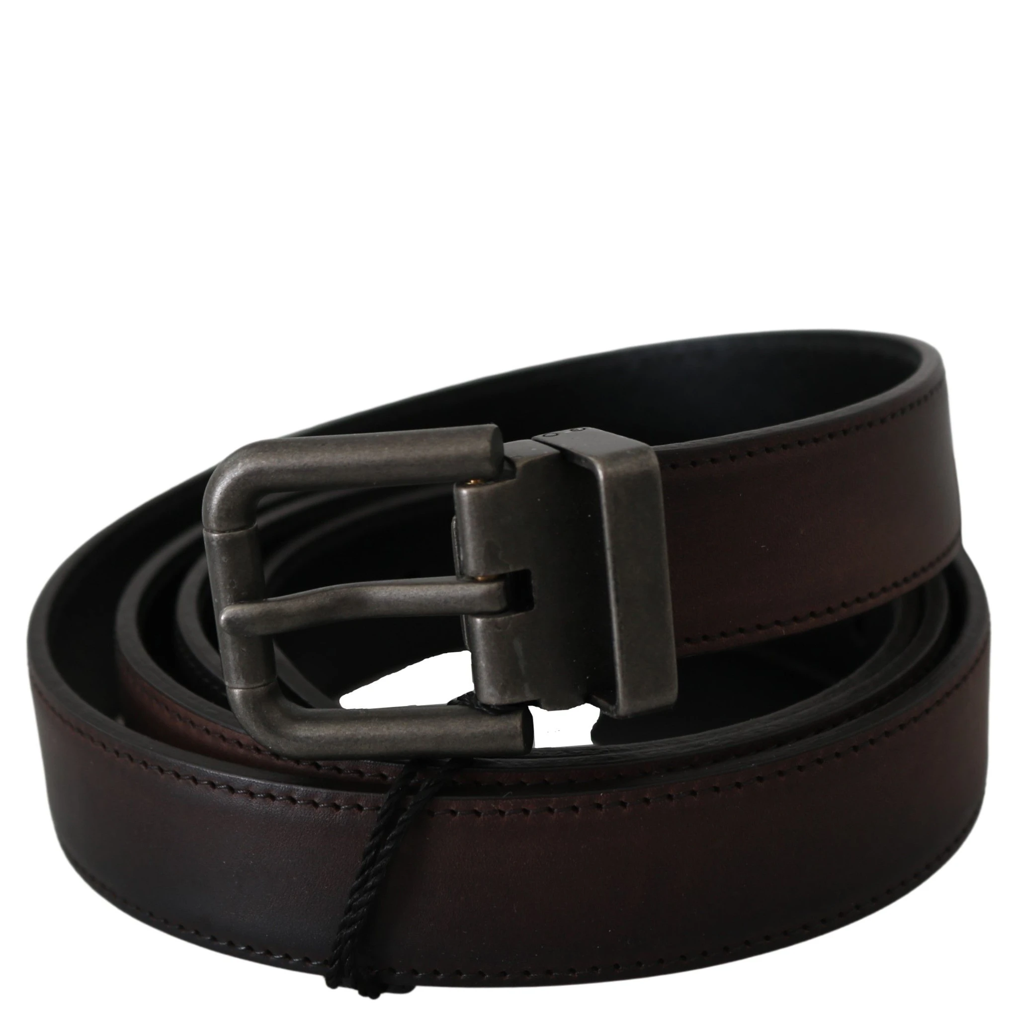 Solid Brown Leather Gray Buckle Belt
