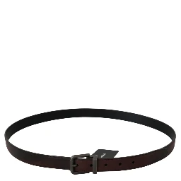 Solid Brown Leather Gray Buckle Belt