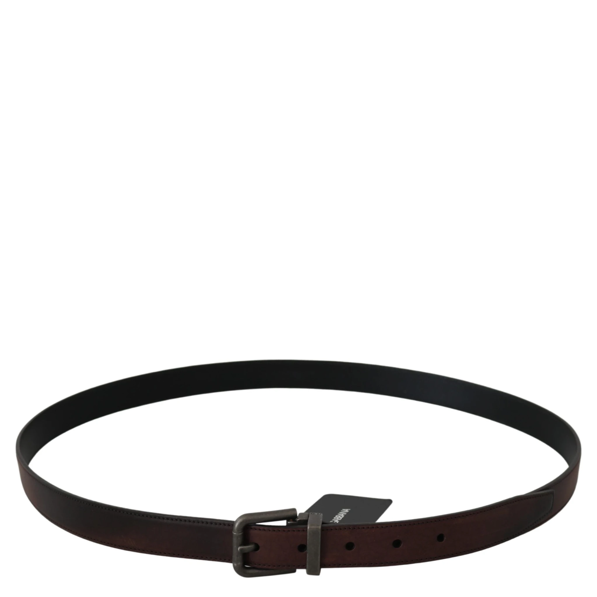 Solid Brown Leather Gray Buckle Belt