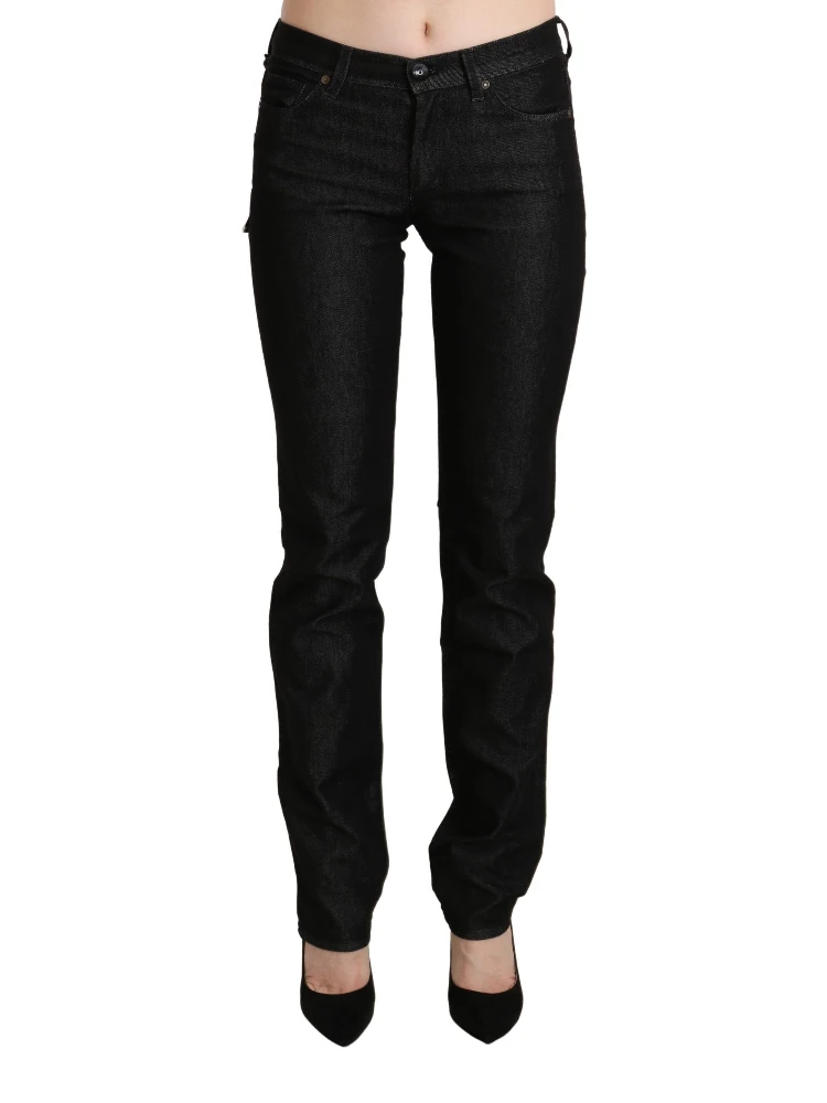 Black Mid Waist Skinny Slim Denim Trouser