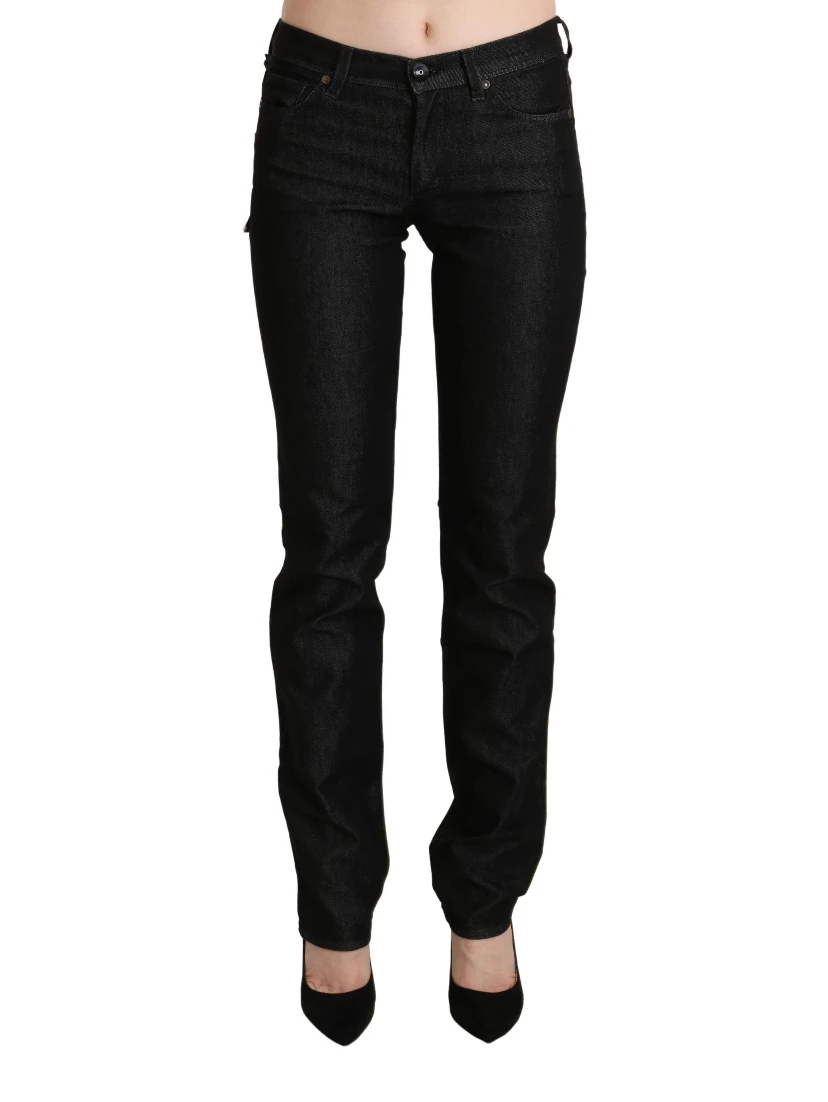 Black Mid Waist Skinny Slim Denim Trouser