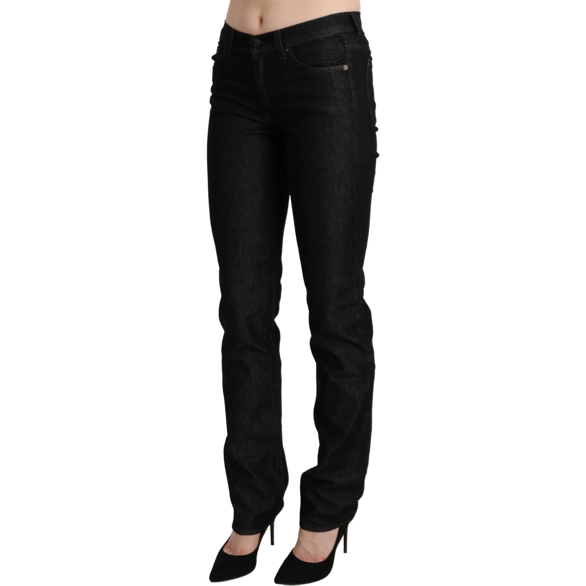 Black Mid Waist Skinny Slim Denim Trouser