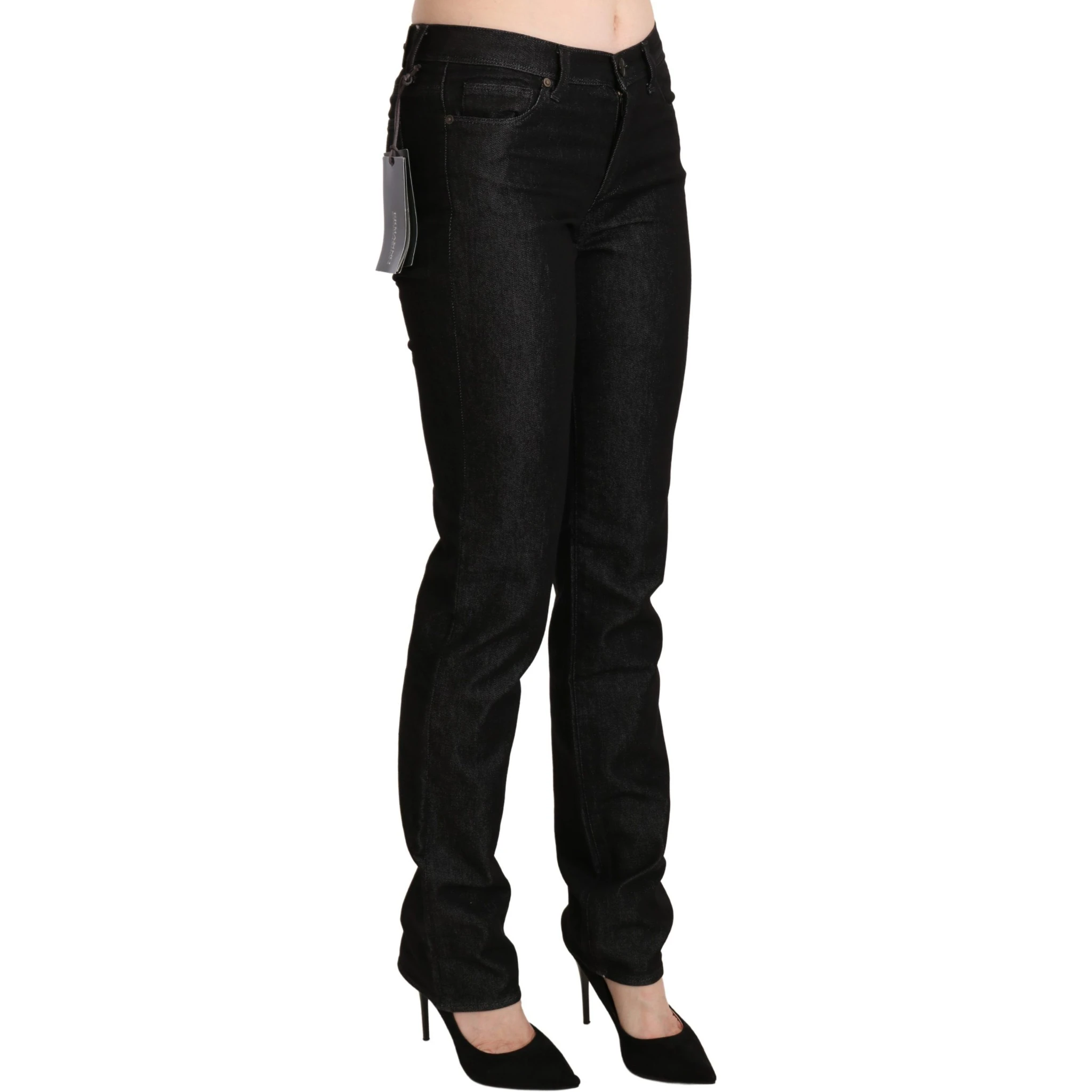 Black Mid Waist Skinny Slim Denim Trouser
