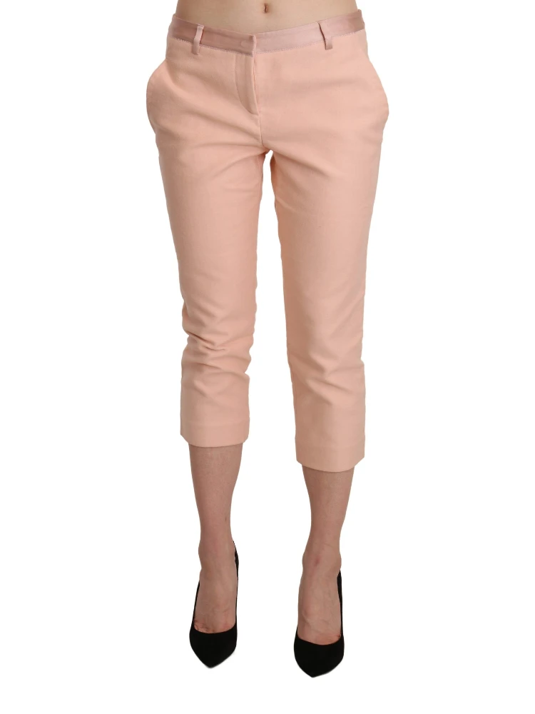 Pink Low Waist Skinny Cropped Capri Pants