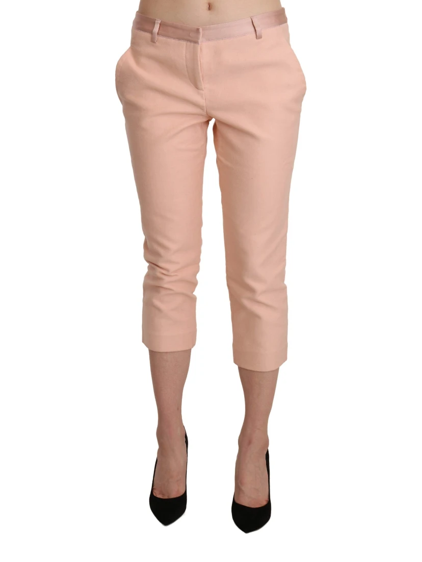 Pink Low Waist Skinny Cropped Capri Pants