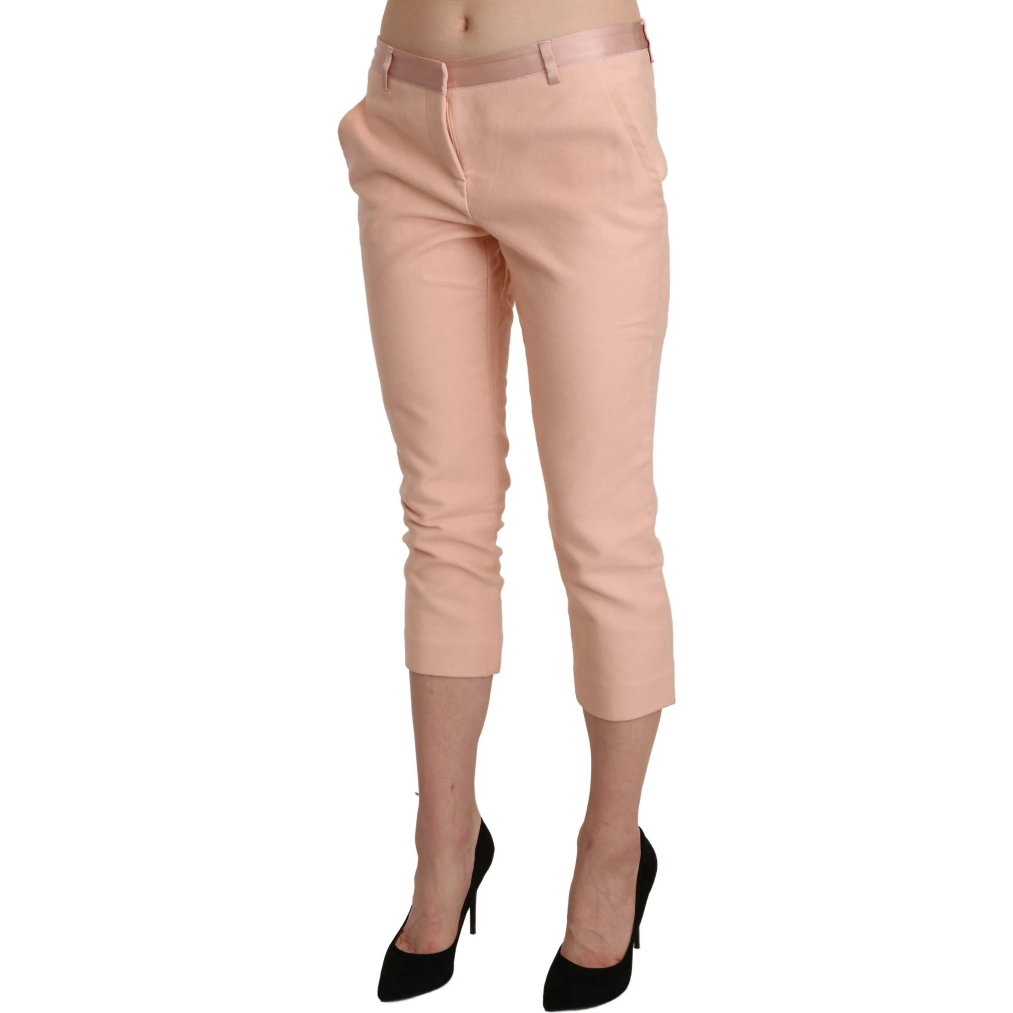 Pink Low Waist Skinny Cropped Capri Pants