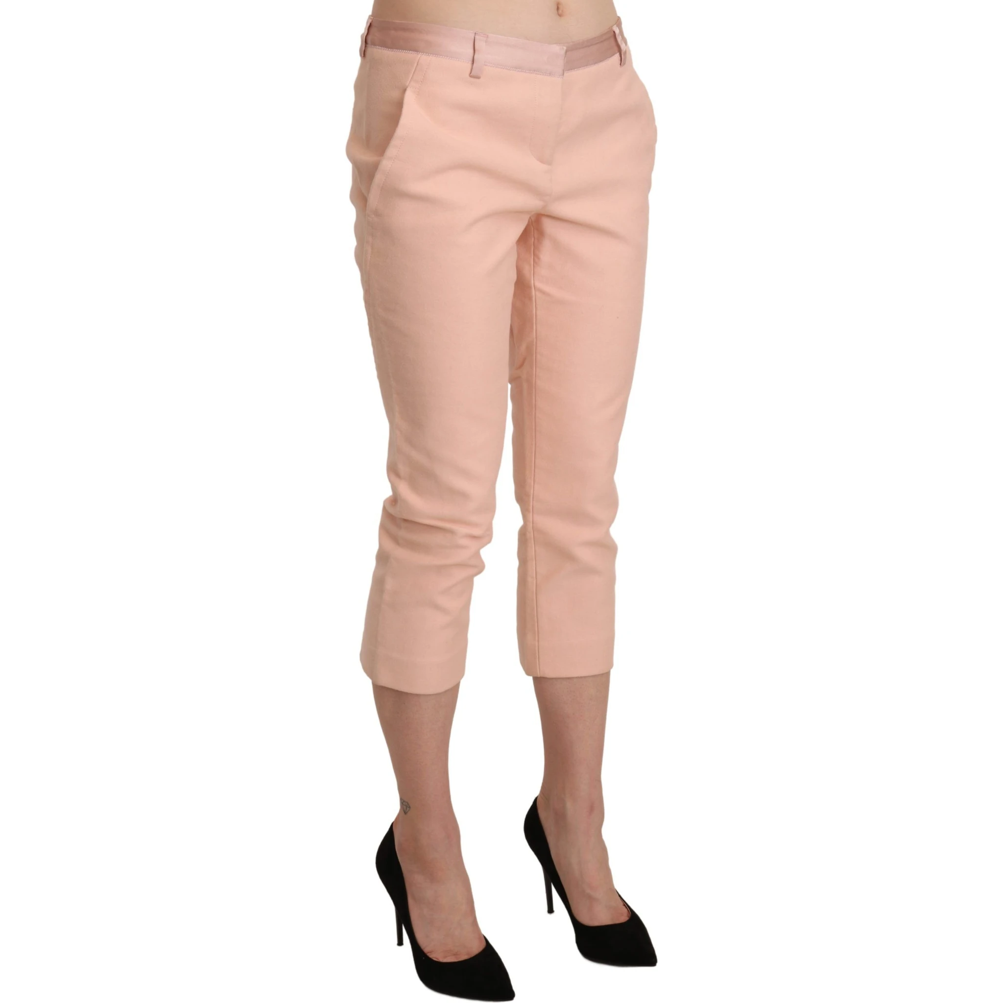 Pink Low Waist Skinny Cropped Capri Pants