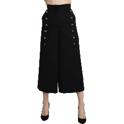 Black Wide Wool Leg Cropped Trouser Pant