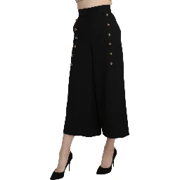Black Wide Wool Leg Cropped Trouser Pant