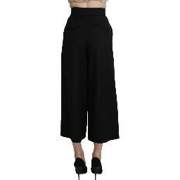 Black Wide Wool Leg Cropped Trouser Pant