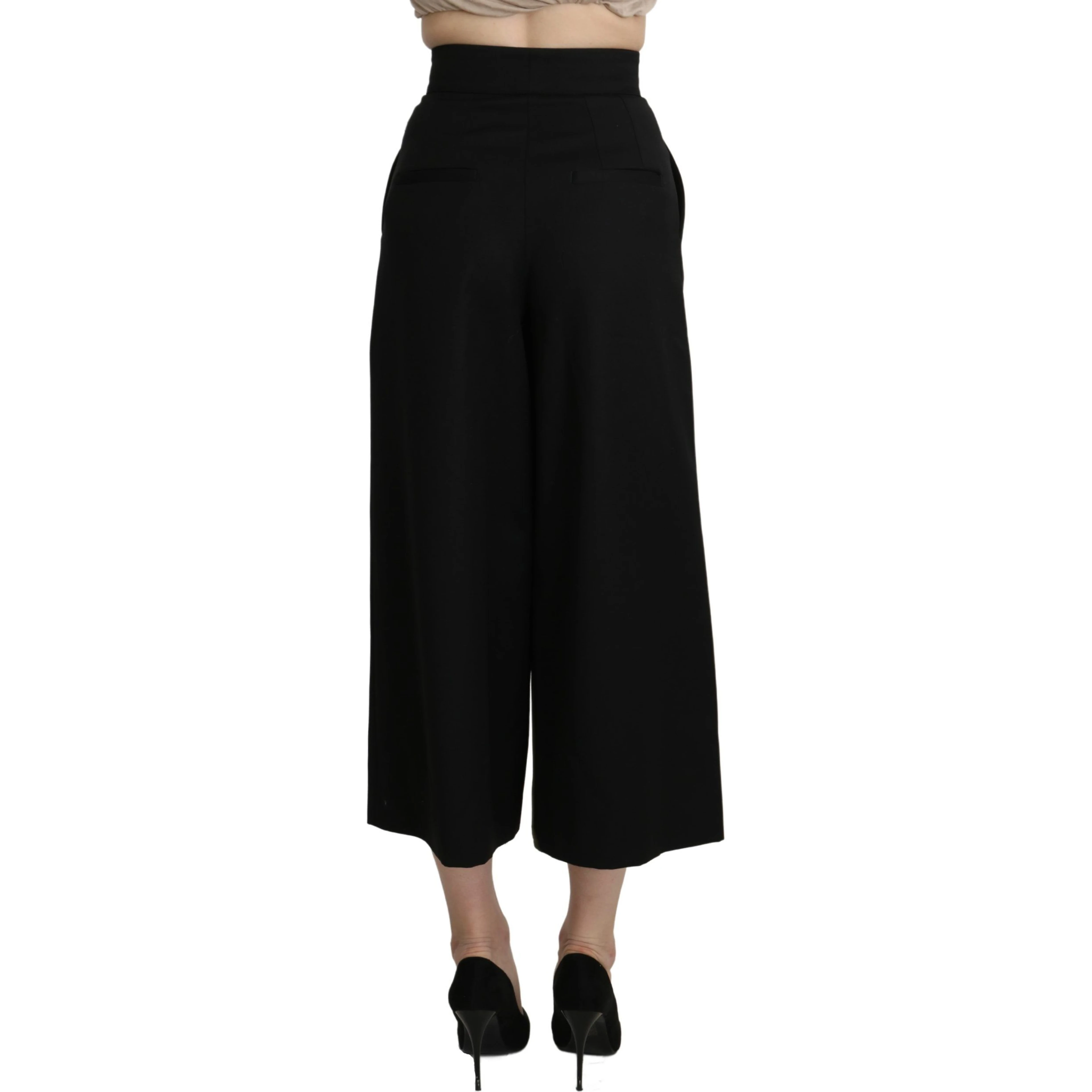 Black Wide Wool Leg Cropped Trouser Pant