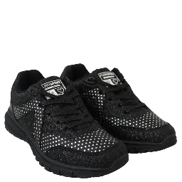 Black Polyester Runner Jasmines Sneakers Shoes