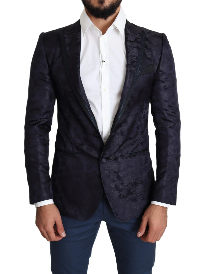 Blue Floral Jacquard Silk Coat MARTINI Blazer