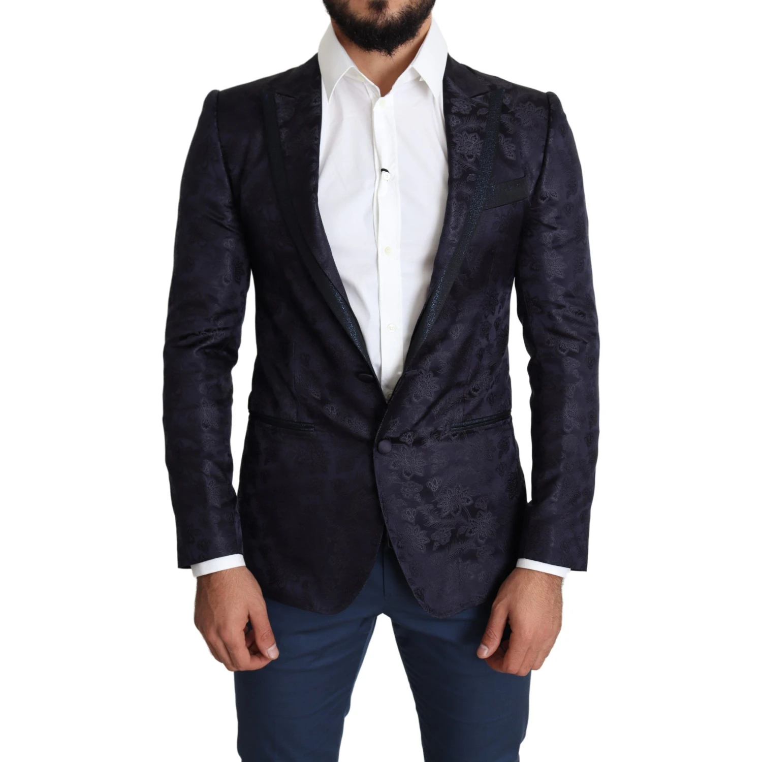 Blue Floral Jacquard Silk Coat MARTINI Blazer