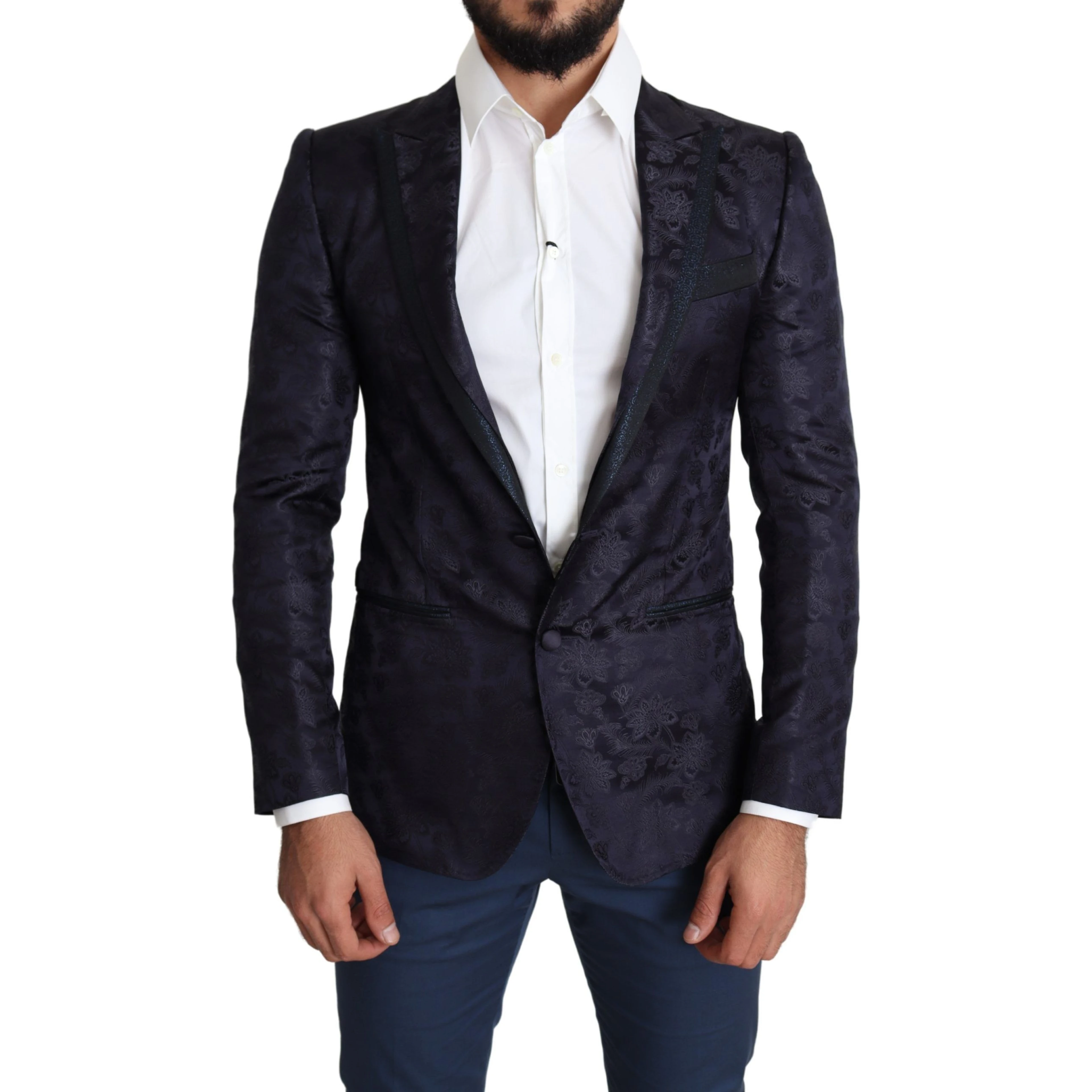 Blue Floral Jacquard Silk Coat MARTINI Blazer