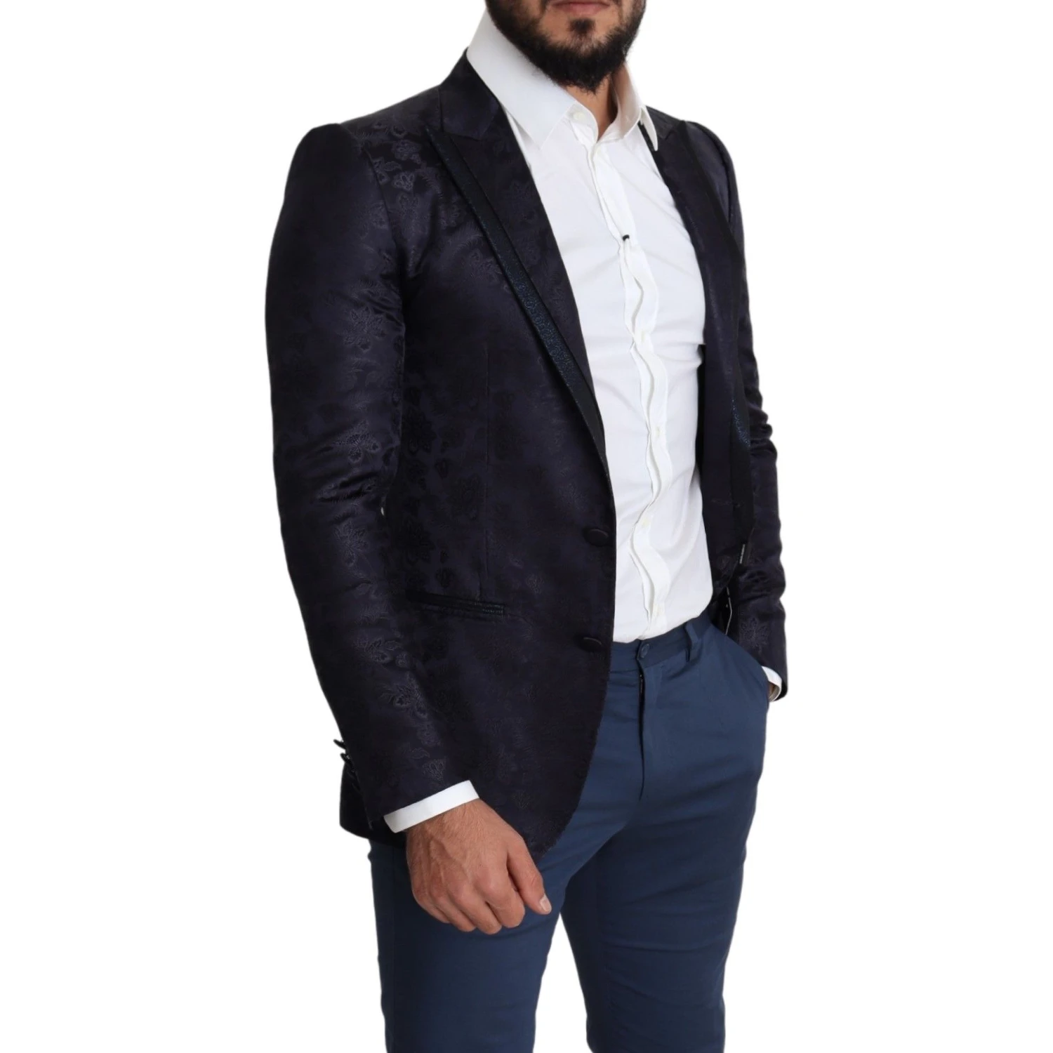 Blue Floral Jacquard Silk Coat MARTINI Blazer