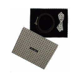 White Silk Bowtie Leather Men Belt Gift Box
