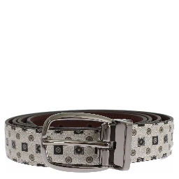 White Silk Bowtie Leather Men Belt Gift Box