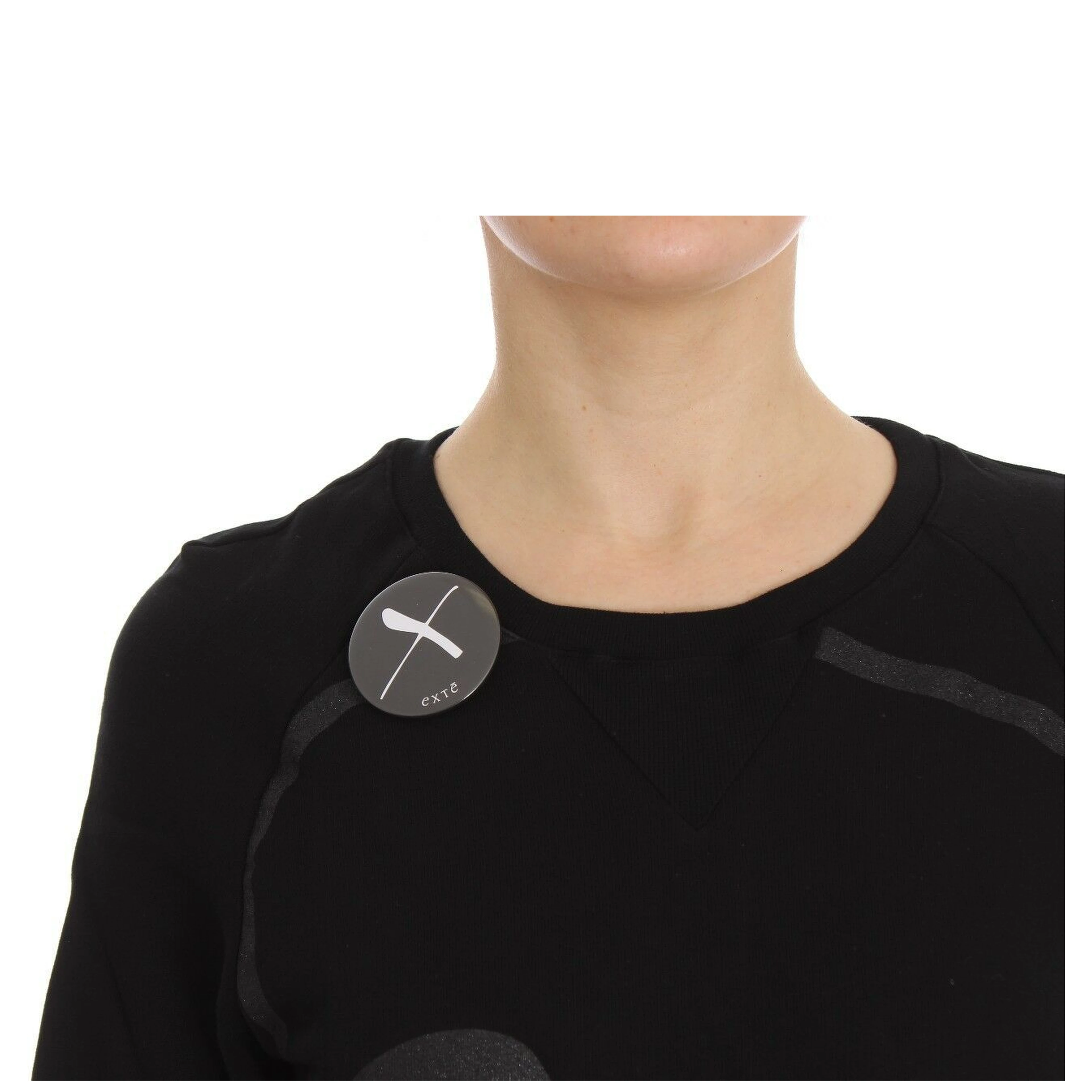 Black Cotton Motive Print Crewneck Pullover Sweater