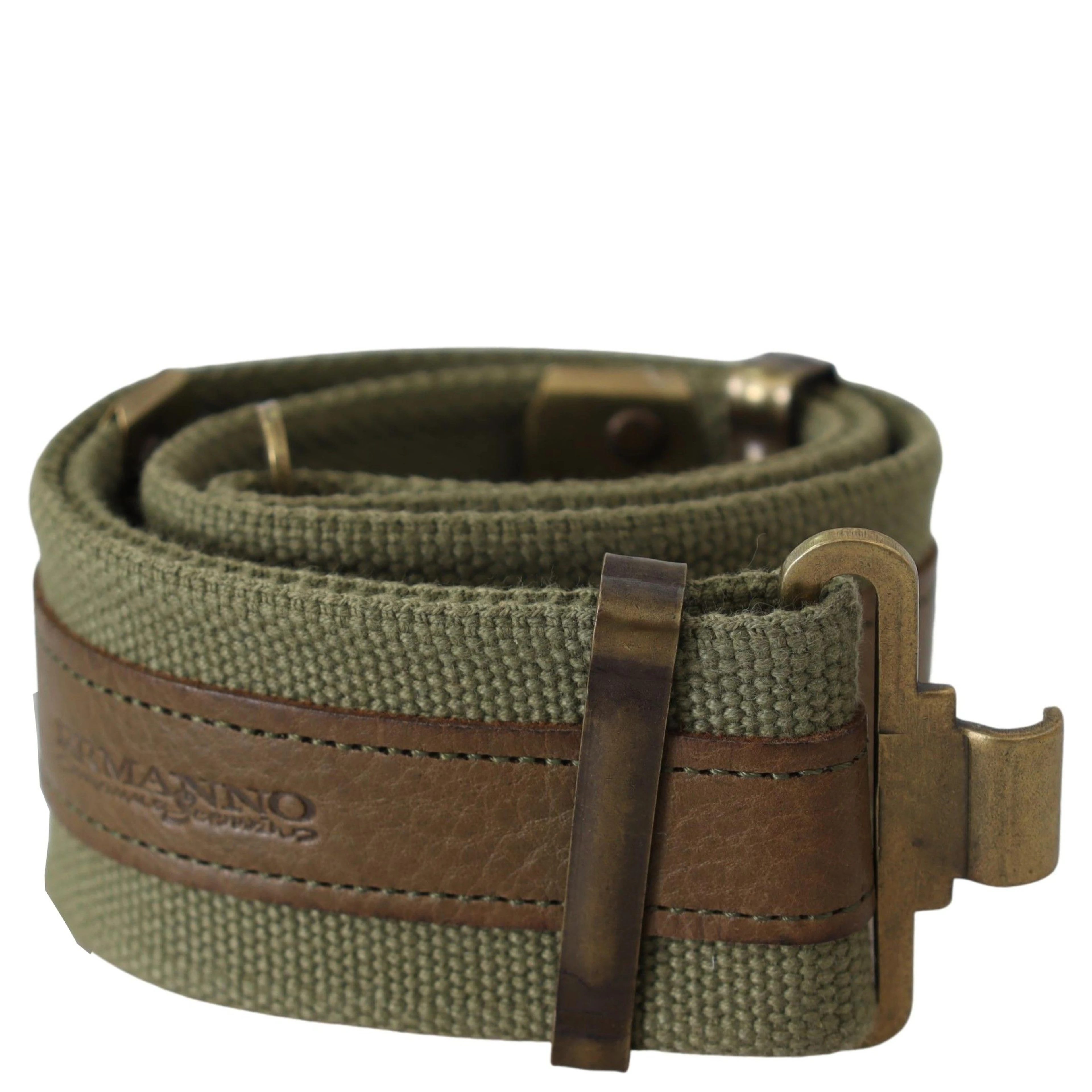 Green Leather Rustic Bronze Buckle Army Belt
