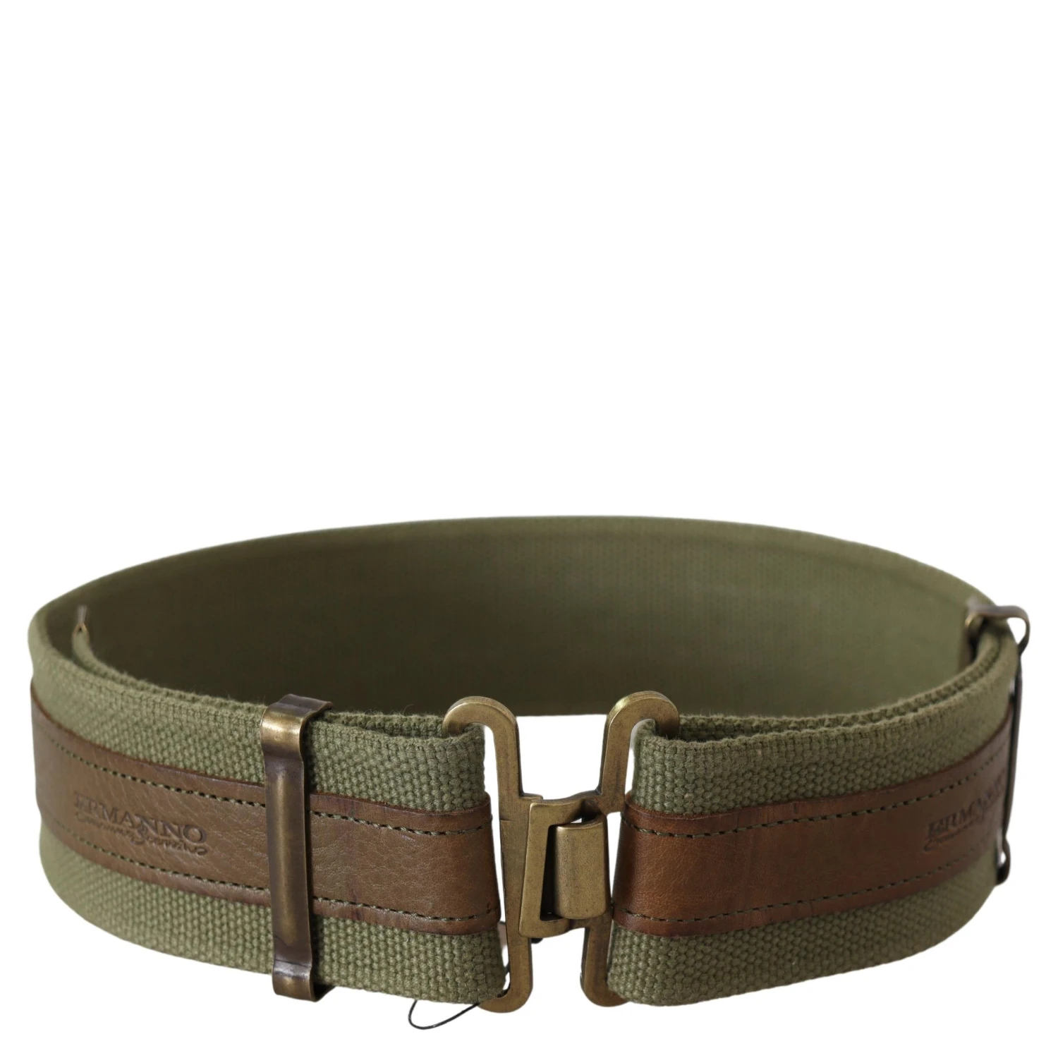Green Leather Rustic Bronze Buckle Army Belt