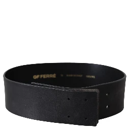 Black Genuine Leather Wide Logo Waist Belt