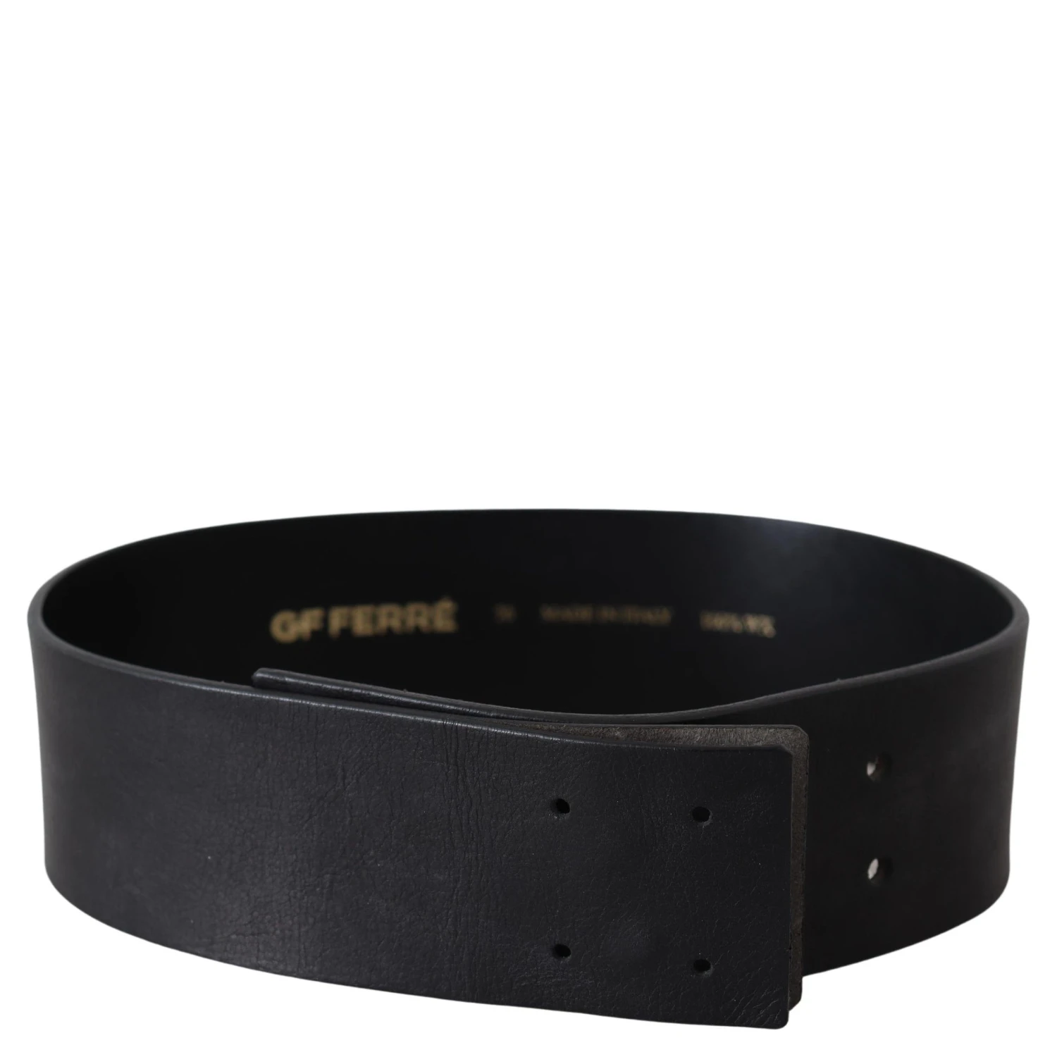 Black Genuine Leather Wide Logo Waist Belt