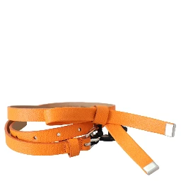 Orange Tangerine Leather Slim Silver Metal Buckle Belt