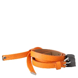 Orange Tangerine Leather Slim Silver Metal Buckle Belt