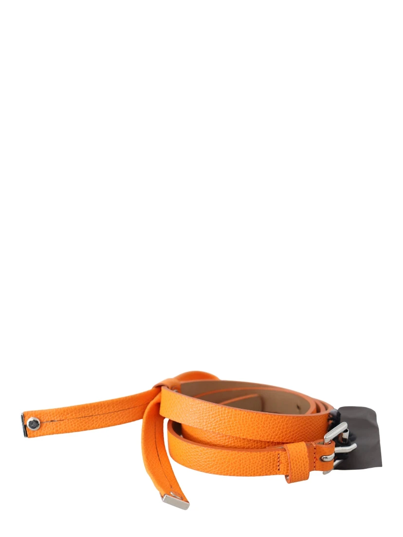 Orange Tangerine Leather Slim Silver Metal Buckle Belt
