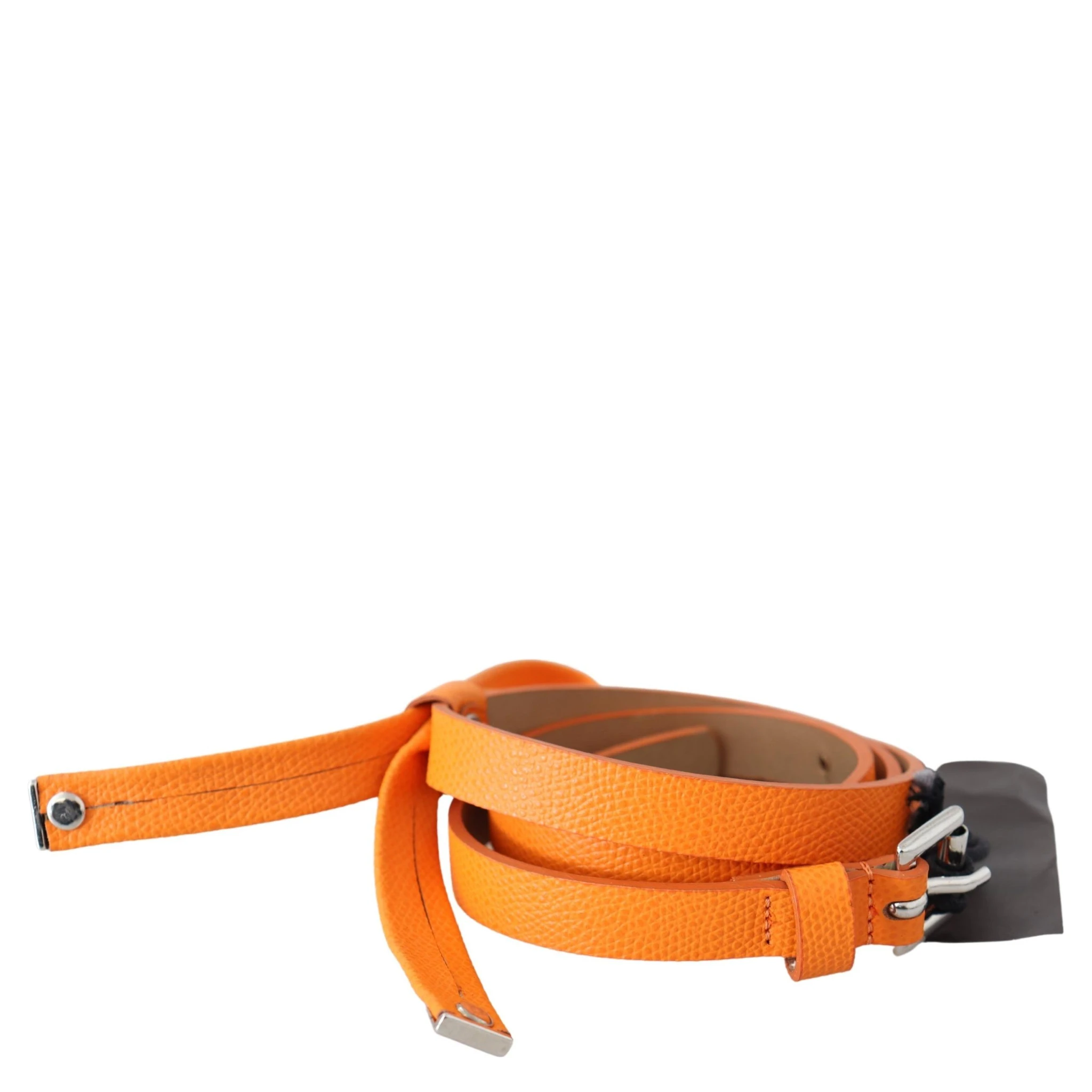 Orange Tangerine Leather Slim Silver Metal Buckle Belt