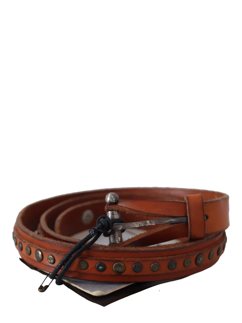 Brown Genuine Leather Rustic Silver Buckle Belt