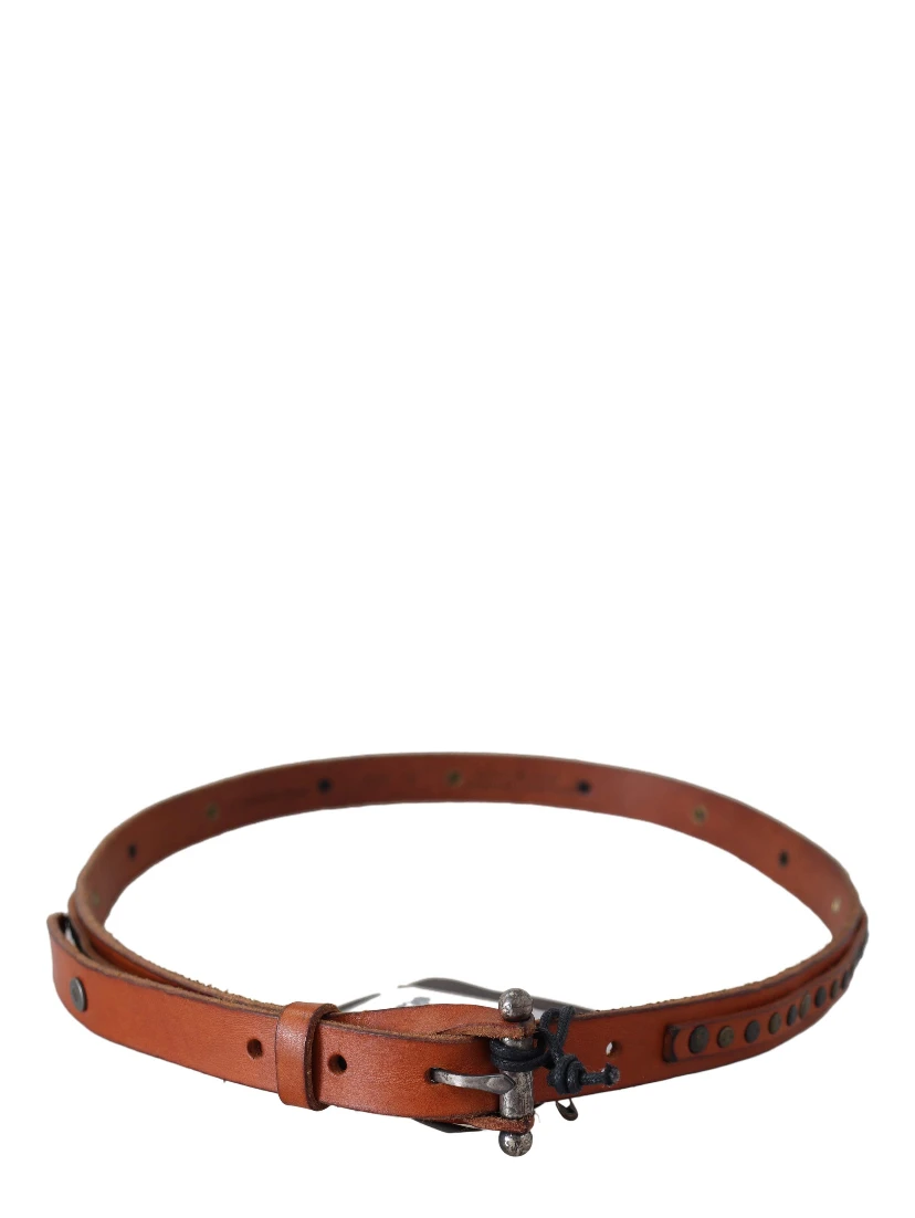 Brown Genuine Leather Rustic Silver Buckle Belt
